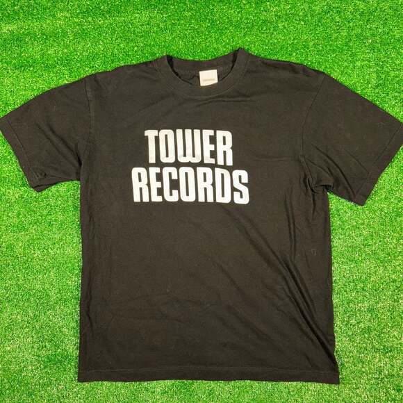 Y2K Tower Records WearTheMusic No Music No Life Heritage Logo T-Shirt Black